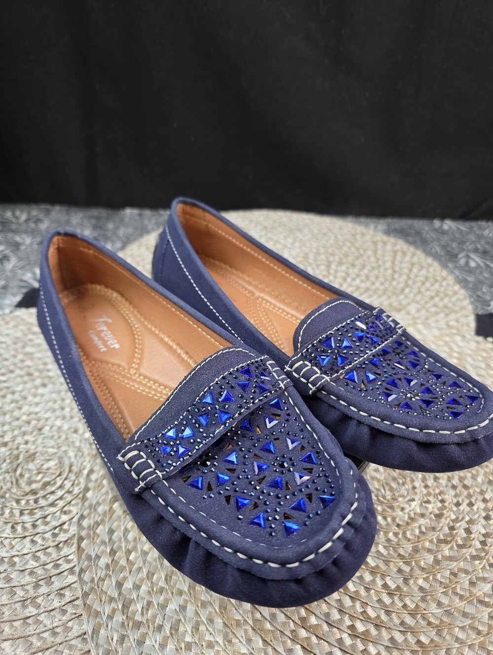 Forever Comfort Slippers On Royal Blue Jewled Loafers
